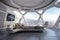 futuristic bedroom with floor-to-ceiling windows, showcasing mesmerizing view of the stars and planets