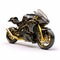 Futuristic Black And Gold Motorcycle: Hyper-realistic Sci-fi Artwork