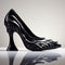 Futuristic Black Leather High Heeled Shoe With Chromatic Waves