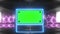 Futuristic blank, neon green screen billboard, border, frame on technology stage. Mock up and alpha channel for advertising. Metal