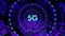 Futuristic Blue 5G Text Reveal on Purple Blue Digital Technology Circular Fractal Tunnel