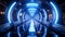 Futuristic blue neon spaceship corridor sci-fi. Generative AI.