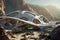 Futuristic Building in Desert, Architectural Marvel Amidst Barren Landscape, A futuristic construction site with zero-waste and