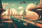 futuristic busy highway with cars futuristic retro city landscape