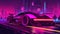 Futuristic car, cyberpabk style illustration, non existent design