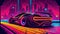 Futuristic car, cyberpabk style illustration, non existent design