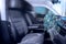 Futuristic. Car interior with graphical user interface