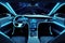 futuristic car interior with holographic display and touchscreens, driving experience of the future