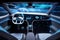 futuristic car interior with holographic display and touchscreens, driving experience of the future