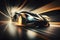 Futuristic Car Racing at High Speed in the Night with Motion Blur. Perfect for Posters and Landing Pages.