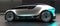 A futuristic car is shown in a dark room. AI generative image.