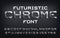 Futuristic Chrome alphabet font. Metallic letters, numbers and symbols with shadow.