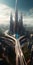 Futuristic Cities Skyscraping Towers High Angle View Advanced Infrastructure. Generative ai