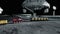 Futuristic city, base, town on moon. The space view of the planet earth. 3d rendering
