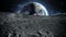 Futuristic city, base, town on moon. The space view of the planet earth. 3d rendering