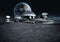 Futuristic city, base, town on moon. The space view of the planet earth. expedition. 3d rendering