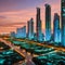 A futuristic city engulfed in bioluminescent plants, creating a breathtaking glow at night1, Generative AI