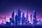 A futuristic city with glowing skyscrapers. 3d rendering, 3d game city futuristic cartoon style blue sunset AI Generated