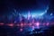 Futuristic city at night with illuminated skyscrapers and lights, Epic wide shot of a futuristic cyberpunk cityscape at night, AI