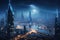 Futuristic city at night with skyscrapers and high-rise buildings, Epic wide shot of a futuristic cyberpunk cityscape at night, AI