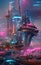 Futuristic city and space Port on alien Planet, Digital painting illustration