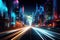 Futuristic city technology with digital glowing light reflection, smart modern mega city, neon technology background, Night life
