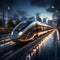 Futuristic city transit high speed train on the road, 3D rendering
