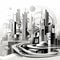 Futuristic City Vector: Black And White Abstraction With Sculptural Volumes