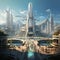 Futuristic Cityscape with Ancient Historical Monuments
