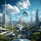 Futuristic Cityscape with Ancient Historical Monuments