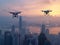 Futuristic Cityscape: Drones Over the City