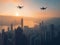 Futuristic Cityscape: Drones Over the City