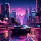 Futuristic Cityscape at Dusk with Sleek Electric Vehicles in Retro-Futurism Style