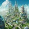 Futuristic cityscape of eco city. AI Generative