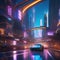 A futuristic cityscape with flying cars and neon lights, bustling with activity and energy, showcasing a high-tech world2