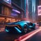 A futuristic cityscape with flying cars and neon lights, bustling with activity and energy, showcasing a high-tech world2