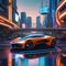 A futuristic cityscape with flying cars and neon lights, bustling with activity and energy, showcasing a high-tech world4