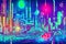 * A futuristic cityscape with flying cars and neon lights, high detail, vector art in the style of Blade Runner