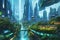 Futuristic Cityscape: Harmony of Technology and Nature with Holographic Splendor