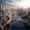 Futuristic Cityscape with Interwoven Bridges