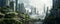 Futuristic cityscape with a lot of trees, floating spacecrafts, clean and streamlined, light white and green, majestic