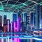 A futuristic cityscape with neon lights and metallic surfaces that convey a sense of technology and innovation1, Generative AI