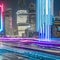 A futuristic cityscape with neon lights and metallic surfaces that convey a sense of technology and innovation3, Generative AI