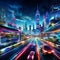 Futuristic Cityscape with Neon-Lit Hovercars and Diverse Characters