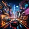 Futuristic Cityscape with Neon-Lit Hovercars and Diverse Characters