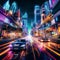 Futuristic Cityscape at Night with Vibrant Neon Lights