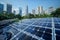 Futuristic Cityscape: Rooftop Solar Panels Define Urban Landscape, generative ai