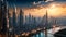 Futuristic cityscape at sunset,shanghai,China, AI Generated