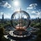 In a futuristic cityscape, towering skyscrapers surround a circular fusion reactor, symbolizing the clean and reliable