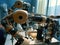 Futuristic clinic installing robotic prosthetics
